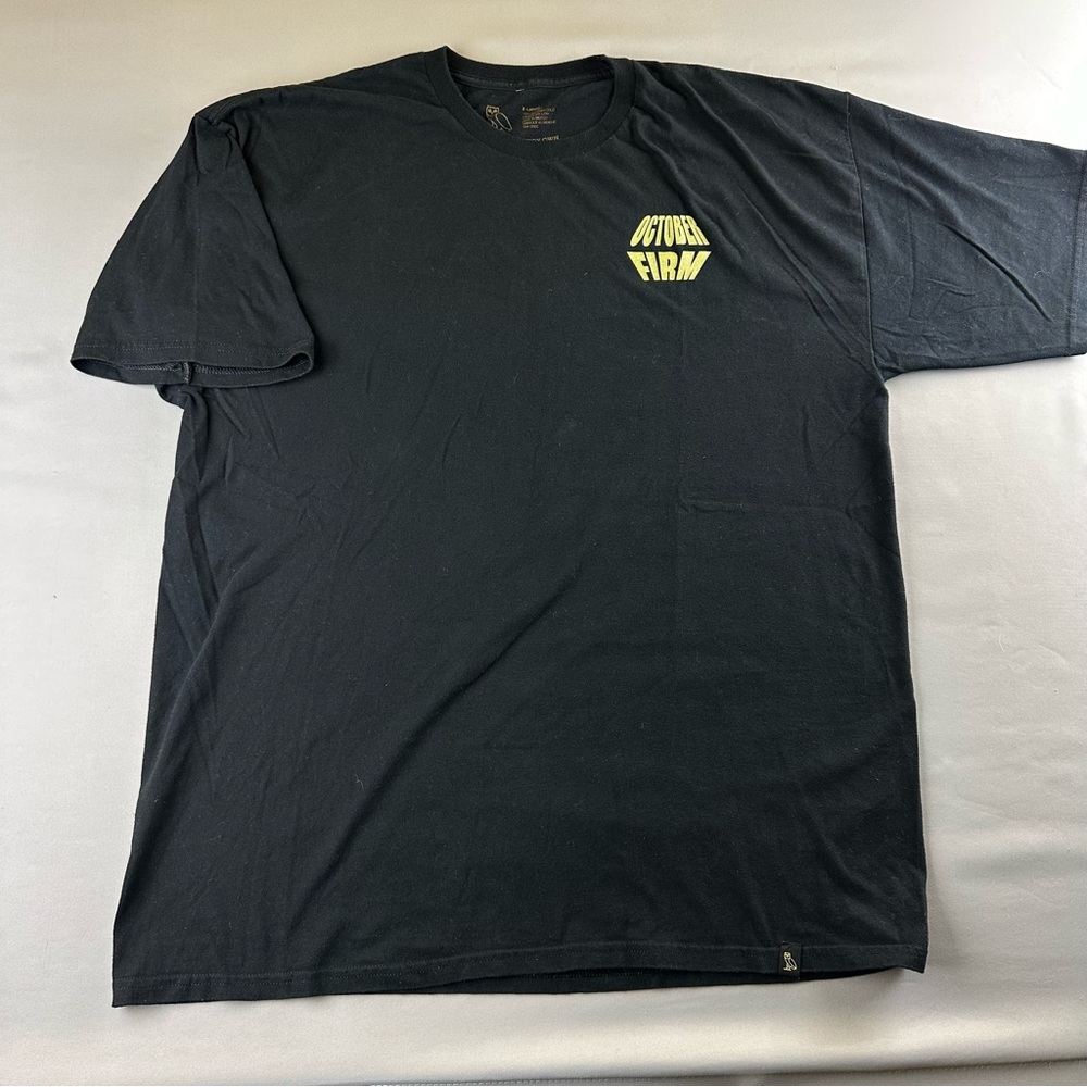 OVO Black Short Sleeve Tee with Yellow 'October Firm' Chest Logo